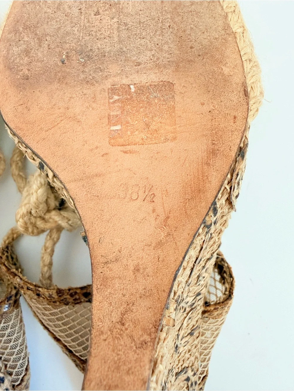 Manolo Blahnik Raffia Espadrille Lace-Up Wedge Sandals Beige Woven EU 38.5 Y2K